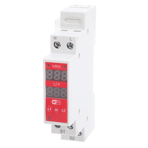 Smart Temperature Humidity Switch, WiFi Controller with Probe, 16A for Home Farm Remote Monitoring, Convenient DIN Rail Mount