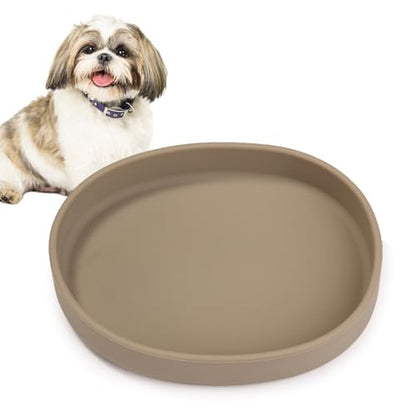 BNOSDM Silicone Dog Food Plate Shallow Dog Bowl Flat Cat Dish 1 Pack Small Puppy Plates for Small Dogs and Cats Whisker Fatigue Pet Feeding Bowls for Dry and Wet Food (Brown) - color: 1 Pcs - (Brown)