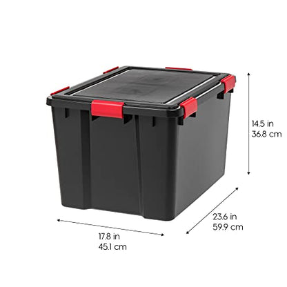 IRIS USA WeatherPro 74 Qt Storage Bins with Lids, 4 Pack, BPA-Free Plastic Gasket Box with Tight Latch and Seal, Stackable Nestable Tote Tub - Black/Red - size: 74 Qt. - 4 Pack