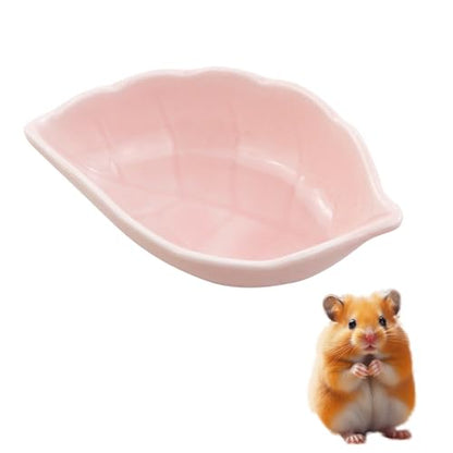 Small Ceramic Bowls, Leaf-Shaped Hamster Food and Water Bowl for Hamsters Guinea Pigs Reptile Hermit Crab and Birds, Easy to Clean & Anti-Bite (Pink) - color: Pink