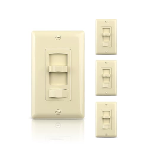 ECOELER Dimmer Electrical Light Switch, Single-Pole or 3 Way Full Range Dimming Decora Wall Switches for LED Light/CFL/Incandescent, Wall Plate Included, ETL Listed, Ivory, 4 Pack - color: Ivory, size: 4 - Pack
