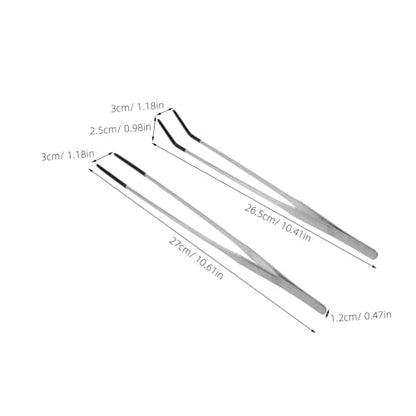 2pcs Aquarium Tweezers: Stainless Steel Straight And Curved Tweezers Set - Long Handle Reptile Feeding Tongs For Lizards Spider Snake