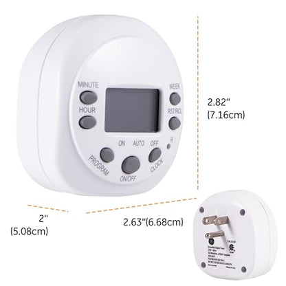 GE 7-Day Programmable Indoor Digital Timer, 1 Grounded Outlet, Weekly / 7 Day Cycle Plug for Electrical Outlets, 125 VAC Light, Plug, Lamp, White, 1 Pack, 15150