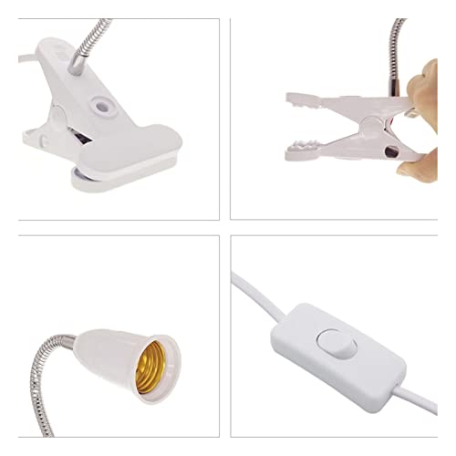 Luqeeg Clip Desk Lamp Socket, 360° Flexible Wire Neck Clip, E27 Flexible Light Socket Reading Light Stand Clamp Lamp Fixture 5.9ft Cable with On/Off Switch for Plants Grow Study Work Salon(US Plug)