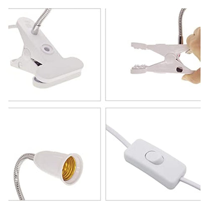 Luqeeg Clip Desk Lamp Socket, 360° Flexible Wire Neck Clip, E27 Flexible Light Socket Reading Light Stand Clamp Lamp Fixture 5.9ft Cable with On/Off Switch for Plants Grow Study Work Salon(US Plug)