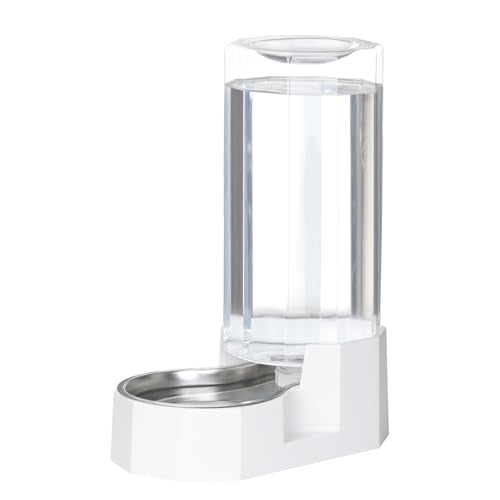 Sfozstra Large Dog Water Dispenser: 9L Automatic White Water Feeder with Stainless Steel Bowl - Without Filter - Gravity Design for Multiple Pets Indoor/Outdoor - color: White, size: 9L With Filter