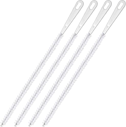 4 Pcs Drain Cleaner Brush,17.71 Inch Flexible Bendable Spiral Hair Cleaning Sink Tool Clog Remover with Nylon Bristles for Sink Overflow Tube, Kitchen, Pipes, Dishwasher, Drains (White)