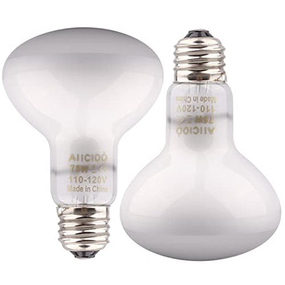 Aiicioo Reptile Basking Light Bulb - 75W Reptile Heat Lamp 2 Pack UVA Daylight Amphibians Basking Bulb for Bearded Dragon Turtle Hermit Crab Gecko Lizard Daylight - color: ['White'], size: ['75W']