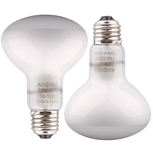 Aiicioo Reptile Basking Light Bulb - 75W Reptile Heat Lamp 2 Pack UVA Daylight Amphibians Basking Bulb for Bearded Dragon Turtle Hermit Crab Gecko Lizard Daylight - color: ['White'], size: ['75W']