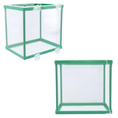 MY MIRONEY 2PCS 6.69" x 5.04" x 6.38" Fish Tank Breeder Green Nylon Fish Incubator Mesh Box Aquarium Fish Fry Hatchery Breeder with Suction Cups - style: 6.69" x 5.04" x 6.38"; Green; without Divider
