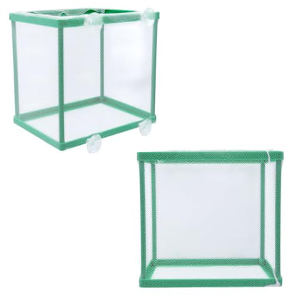 MY MIRONEY 2PCS 6.69" x 5.04" x 6.38" Fish Tank Breeder Green Nylon Fish Incubator Mesh Box Aquarium Fish Fry Hatchery Breeder with Suction Cups - style: 6.69" x 5.04" x 6.38"; Green; without Divider