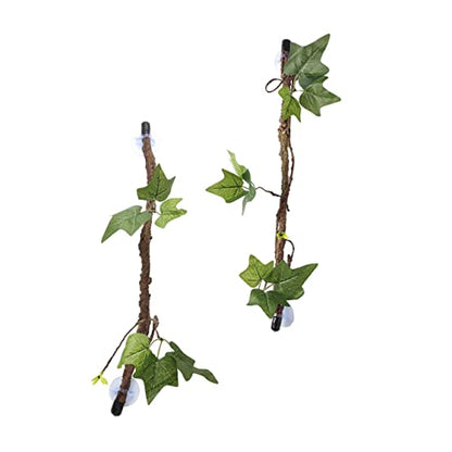 2pcs Jungle Vine Decor for Reptile Terrarium Bendable Artificial Plant with Strong Suction Cups Fake Leaves Habitat Ornament for Lizard Gecko Snake and Crab Tanks