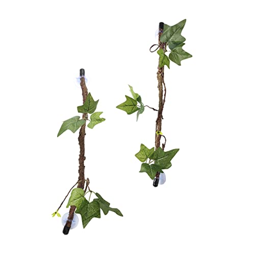 2pcs Jungle Vine Decor for Reptile Terrarium Bendable Artificial Plant with Strong Suction Cups Fake Leaves Habitat Ornament for Lizard Gecko Snake and Crab Tanks