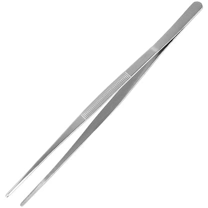 AHIER 12inch Kitchen tweezer Stainless Steel, Long tweezer with Precision Serrated Tips for Cooking Pincette for Sea food, Bar Tweezer - size: 12"