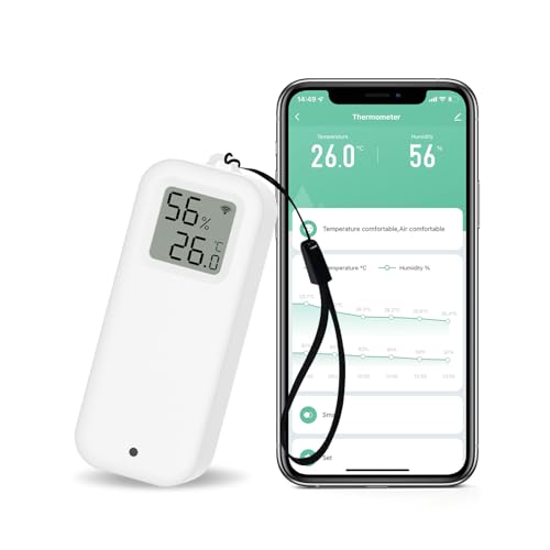 Room Thermometer Indoor, WiFi Humidity Meter with Smart Alert, Data Storage and Calibration, Temperature and Humidity Monitor for Baby Room, Greenhouse, White 1 Pack with Screen - size: Single, style: Minimalist