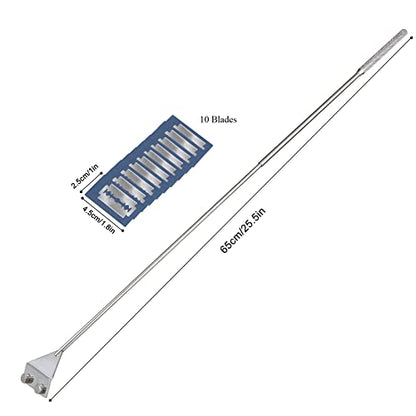 HOTOOLME Aquarium Scraper, 25.6" Stainless Steel Scraper Cleaning Razor with 10 Blades for Glass Aquarium Fish Tank | Glass Aquarium Cleaning 65cm Long Handle