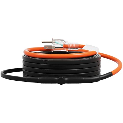 VEVOR Self-Regulating Pipe Heating Cable, 15FT 5W/FT Heat Tape for Pipes Freeze Protection, Water Pipe Heat Cable with Built-in Thermostat Protects PVC Hose, Metal and Plastic Pipe from Freezing - size: 15 Feet