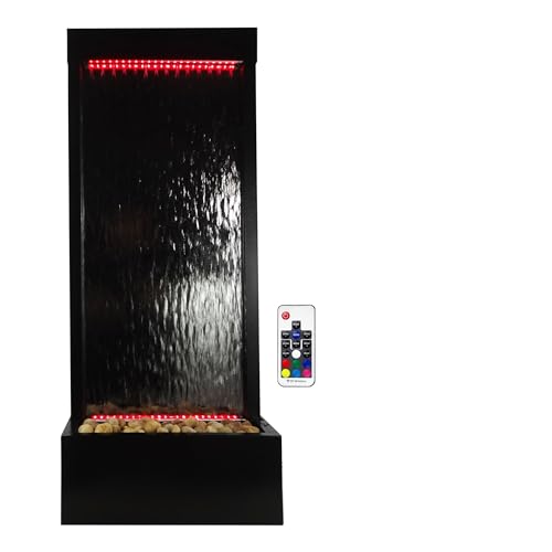 Alpine Corporation MLT174S‑MC Waterfall Fountain – Plug in Indoor Fountain with Black‑Framed Glass, Cascading Water, Floor Feature & Multi‑Color LED Lights, 48" - color: 48 Inches - Multicolor