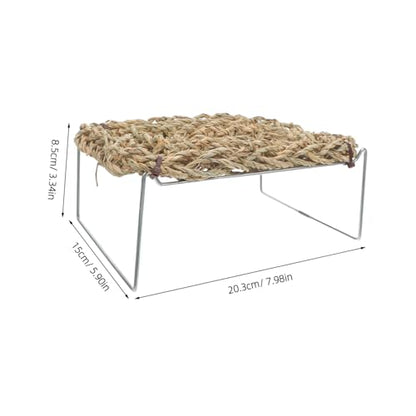 Happyyami Bearded Dragon Lounger and Reptile Hammock Bed with Natural Seagrass Mat, Metal Leg Climbing Platform for Terrarium Basking, Suitable for Leopard Gecko and Lizard Habitat