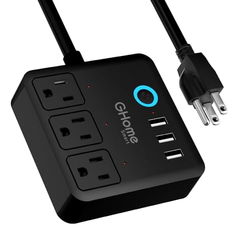 GHome Smart Power Strip with 3 WiFi Outlets & 3 USB, Alexa & Google Home Compatible, ETL Listed Surge Protector Power Strip, App & Timer Control, Ideal for Lamps, Coffee Makers & Office (2.4GHz Only) - color: Black