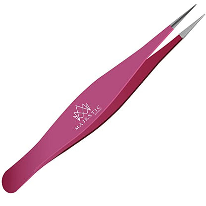 Majestic Bombay Fine Point Tweezers for Women and Men – Splinter Ticks, Facial, Brow and Ingrown Hair Removal–Sharp, Needle Nose, Surgical Tweezers Precision Pluckers best tweezers for chin hair - color: Pink