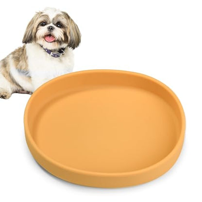 BNOSDM Silicone Dog Food Plate Shallow Dog Bowl Flat Cat Dish 1 Pack Small Puppy Plates for Small Dogs and Cats Whisker Fatigue Pet Feeding Bowls for Dry and Wet Food (Yellow) - color: 1 Pcs - (Yellow)