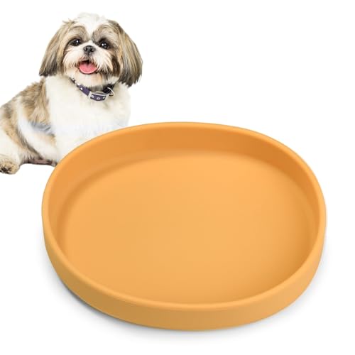 BNOSDM Silicone Dog Food Plate Shallow Dog Bowl Flat Cat Dish 1 Pack Small Puppy Plates for Small Dogs and Cats Whisker Fatigue Pet Feeding Bowls for Dry and Wet Food (Yellow) - color: 1 Pcs - (Yellow)