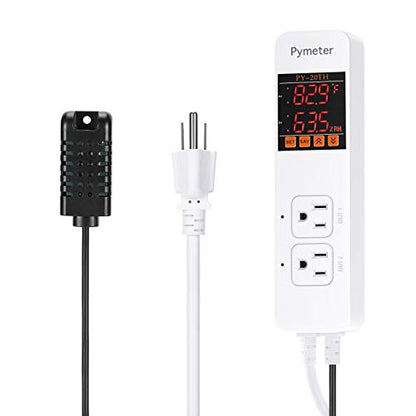 Temperature and Humidity Controller Reptile Mushroom Greenhouse Thermostat Pre Wired Dual Controlled Outlets Heater Fridge Humidifier Dehumidifier