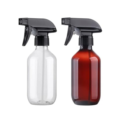 Spray Bottles 2 Pack 10oz Empty Squirt Bottle Plastic Refillable Containers | Fine Mist Water Spray Bottle with Adjustable Nozzle BPA Free Small Spray Bottle for Cleaning, Plants, Pet Training, Hair - color: clear+brown
