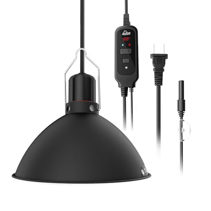 Reptile Light Fixture with Dimming Thermostat, 8.5 Inch Deep Dome Lamp Fixture with Temperature Controller for Bearded Dragon, Turtle, Snake and Lizard Tanks, Max 150W - size: 8.5 inch deep
