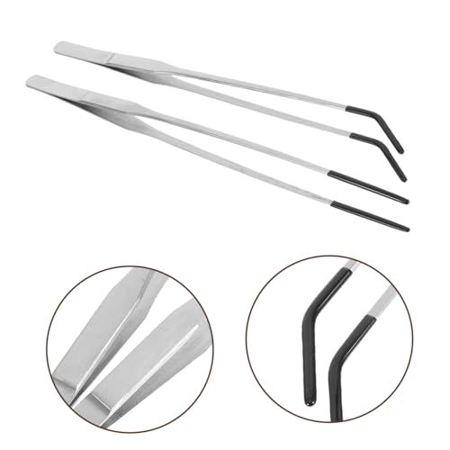 OSALADI 2pcs Aquarium Tweezers Stainless Steel Curved Tongs Long Handle Reptile Snake Feeding Tongs Accessories For Aquatic Plants Lizards
