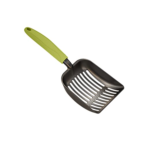 WePet Cat Litter Scoop, Non-Stick Plated Aluminum Alloy Sifter, Kitty Durable Metal Scooper, Deep Shovel, Long Handle, Kitten Pooper Lifter, Size Medium, Coated Black Body with Green Handle - color: #03 Green, size: Medium