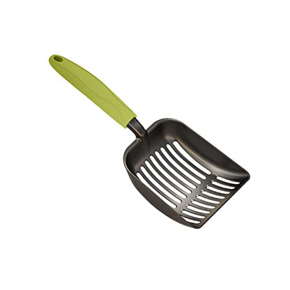 WePet Cat Litter Scoop, Non-Stick Plated Aluminum Alloy Sifter, Kitty Durable Metal Scooper, Deep Shovel, Long Handle, Kitten Pooper Lifter, Size Medium, Coated Black Body with Green Handle - color: #03 Green, size: Medium
