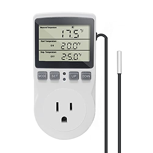 Digital Thermostat Plug Socket Temperature Controller Outlet 3m Probe 120V 15A 1800W C F Heating Cooling Control for Incubator Brewing Incubator Greenhouse Terrarium Heat Mat - style: KT3100 No backlight