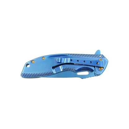 Snake Eye Tactical 8.25" Heavy Duty Folding Pocket Knife – Metallic Blue 3CR13 Steel Blade, Blue Metal & Laser Etched Eagle Wood Handle with Pocket Clip, 250th Anniversary Edition - color: Blue Eagle