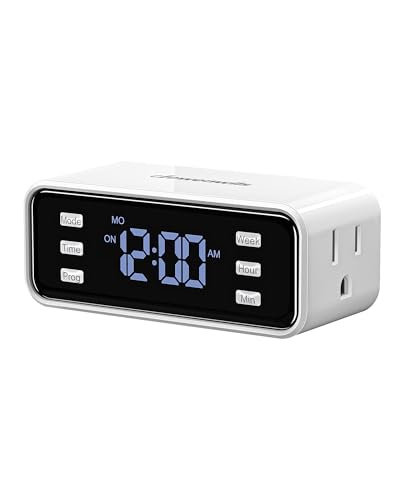 DEWENWILS 7 Day Heavy Duty Timer, Dual Outlet Digital Timer, 3 Prong Programmable Plug in Timers for Indoor Lamp, Light, Fan, Clear Display, 8 On/Off Programs, 125V 60Hz, 1 Pack - color: 7 Day, size: 1pack
