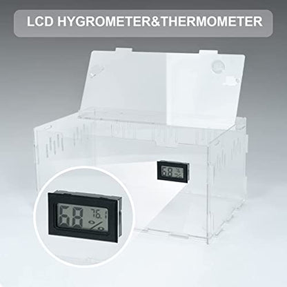 BETAZOOER Reptile Terrarium Breeding Tank Acrylic Reptile Feeding Box with Temperature Hygrometer (15.3"x9.7"x7.6") - size: Large