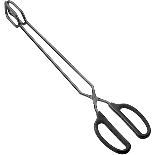 HINMAY 16" Extra Long Scissor Tongs, Stainless Steel Metal Kitchen Tongs for Cooking, Grilling & Serving (Black) - color: Black, size: 16"