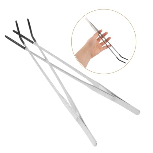 Levemolo 2pcs Long Aquarium Tweezers: Straight And Curved Tweezers - Stainless Steel Reptile Feeding Tongs Terrarium Tools Supplies