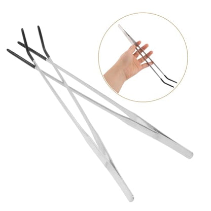 Levemolo 2pcs Long Aquarium Tweezers: Straight And Curved Tweezers - Stainless Steel Reptile Feeding Tongs Terrarium Tools Supplies