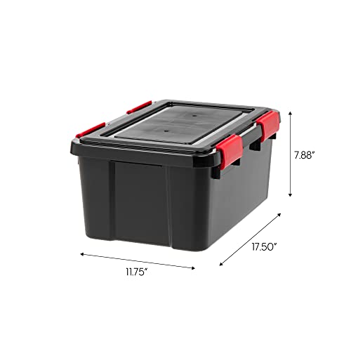 IRIS USA WeatherPro 19 Qt Storage Bins with Lids, 6 Pack, BPA-Free Plastic Gasket Box with Tight Latch and Seal, Stackable Nestable Tote Tub - Black/Red - size: 19 Qt. - 6 Pack