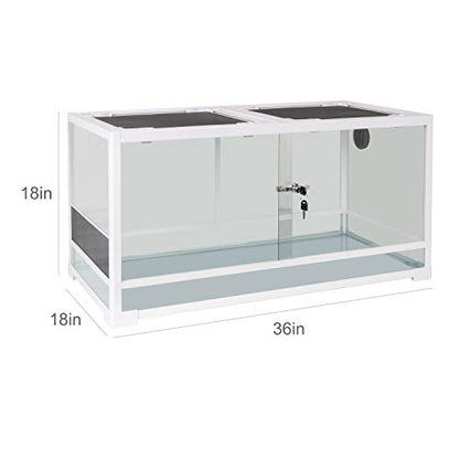 50 Gallon White Knock Down Reptile Terrarium Front Opening Cage Sliding Door with Screen Ventilation Habitat Tank 36" x 18" x 18", Easy Assembly