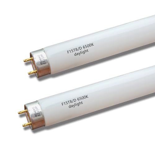 Flyercatch 18inch F15T8-D Daylight 15W Fluorescent Bulb,18'' F15T8/DL 6500K Bright White Lighting, T8 Linear Preheat Lamps, Full Spectrum for Aquarium Fish Tank, Plant Lighting