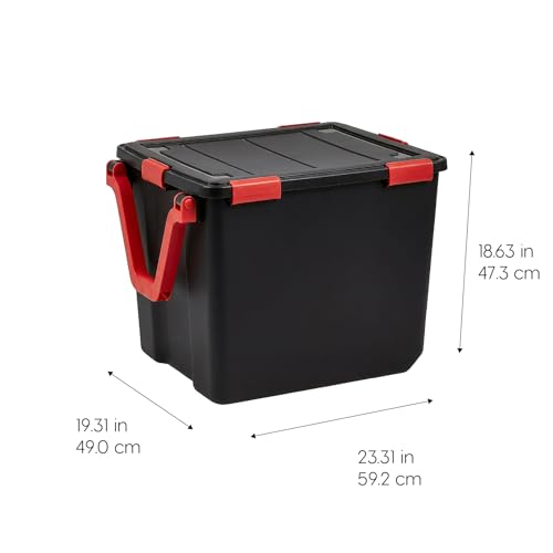 IRIS USA 3-Pack WeatherPro Gasket Box, 106 Quart Weather Resistant Storage Bins with Latching Lids, Heavy Duty Organizing Containers for Closet, Bathroom, and Office - Black/Red - size: 106 Qt. - 3 Pack