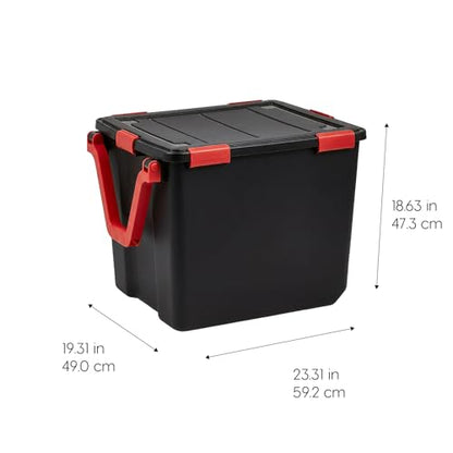 IRIS USA 3-Pack WeatherPro Gasket Box, 106 Quart Weather Resistant Storage Bins with Latching Lids, Heavy Duty Organizing Containers for Closet, Bathroom, and Office - Black/Red - size: 106 Qt. - 3 Pack