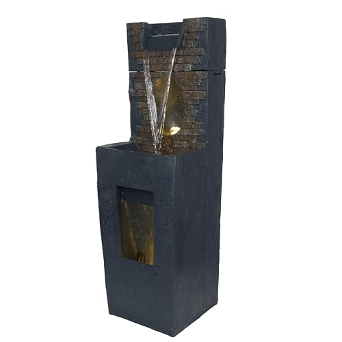Alpine Corporation TZL398 40" Stone Wall Cascading Fountain with LED Lights, Elegant Outdoor Water Feature for Garden, Patio, Backyard & Home Decor, Relaxing Waterfall Fountain, Gray - style: 40"H - Gray Stone Wall w/ LEDs