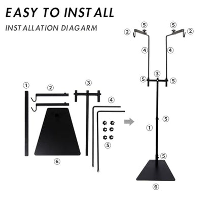 Adjustable Reptile Dual Lamp Stand Floor Light Holder, Hook Hanging Heat Lamp for Reptile Amphibian Terrariums Tortoise and Other Cold Blooded Animal Enclosures Glass Terrarium Heating Light