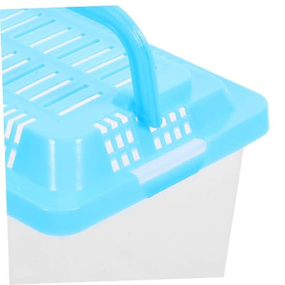 YARNOW Plastic Fish Tank with Lid, 5.9 x 3.9 x 3.5 Inch, Small Reptile Carrier for Travel, with Multiple Ventilation Holes, Blue