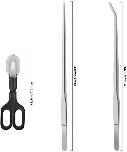 alfyng 15 Inch Reptile Feeding Tongs Long Tweezers Cricket Clamp Bug Scooper, 3 Pcs Stainless Steel Straight and Curved Tweezers Feeder Tool for Snake Lizard Gecko Spider Bearded Dragon - size: 15 inch (Pack of 3)