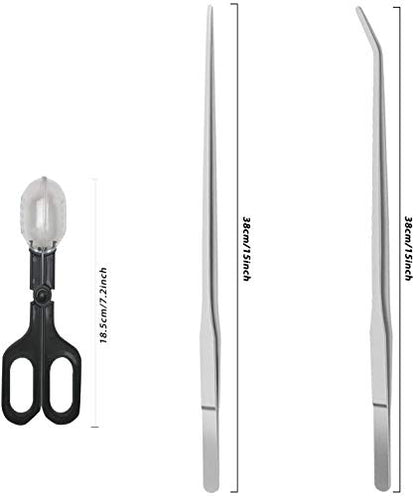 alfyng 15 Inch Reptile Feeding Tongs Long Tweezers Cricket Clamp Bug Scooper, 3 Pcs Stainless Steel Straight and Curved Tweezers Feeder Tool for Snake Lizard Gecko Spider Bearded Dragon - size: 15 inch (Pack of 3)